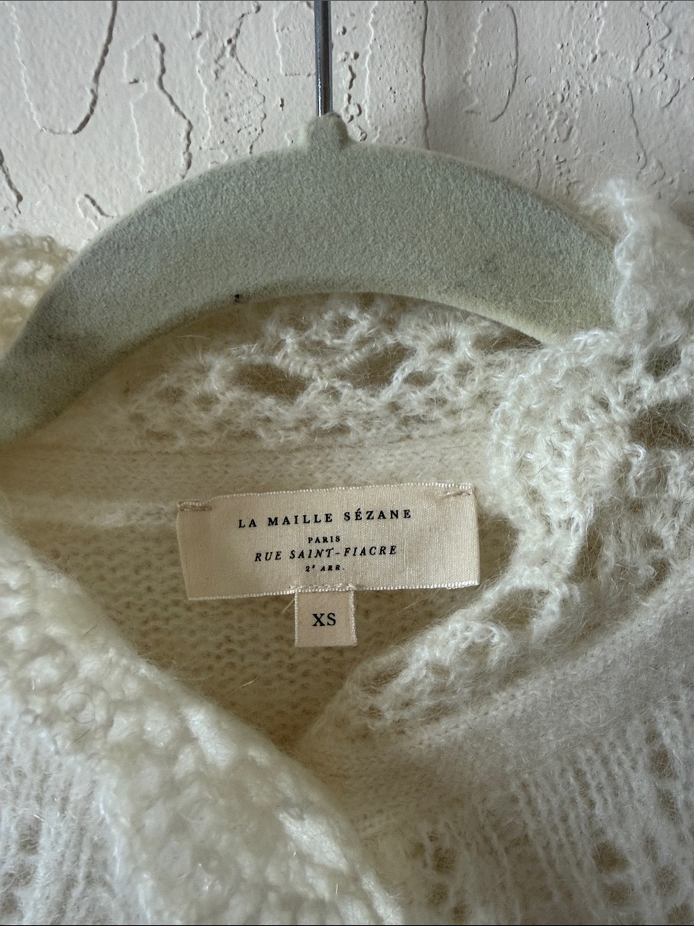 Sezane Cream Lace-Trim Mohair Blend Cardigan - Picture 3 of 3